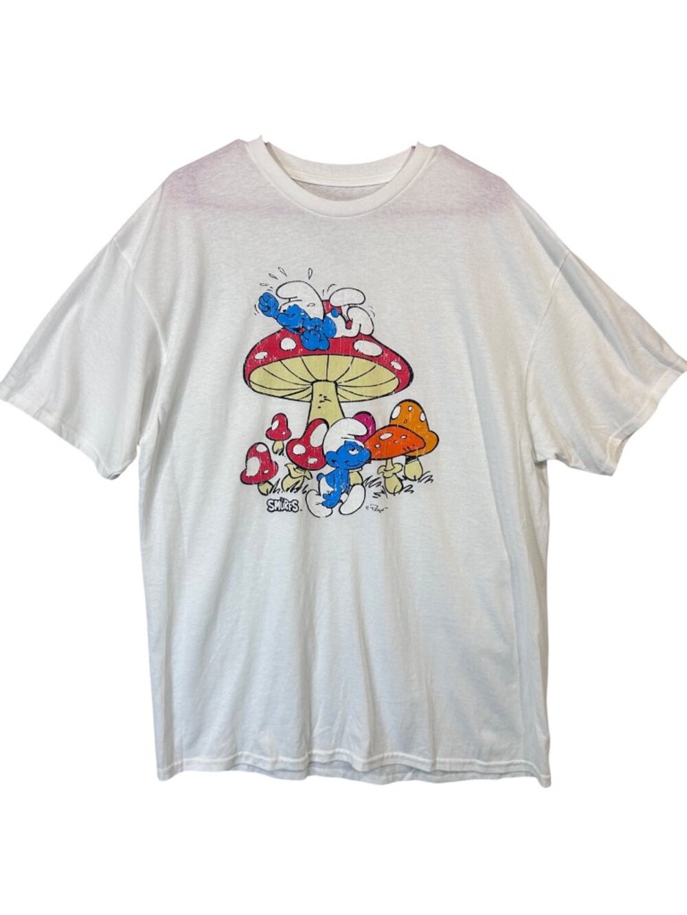 The Smurfs Vintage-Style Mushroom Graphic Tee XL White 100% Cotton